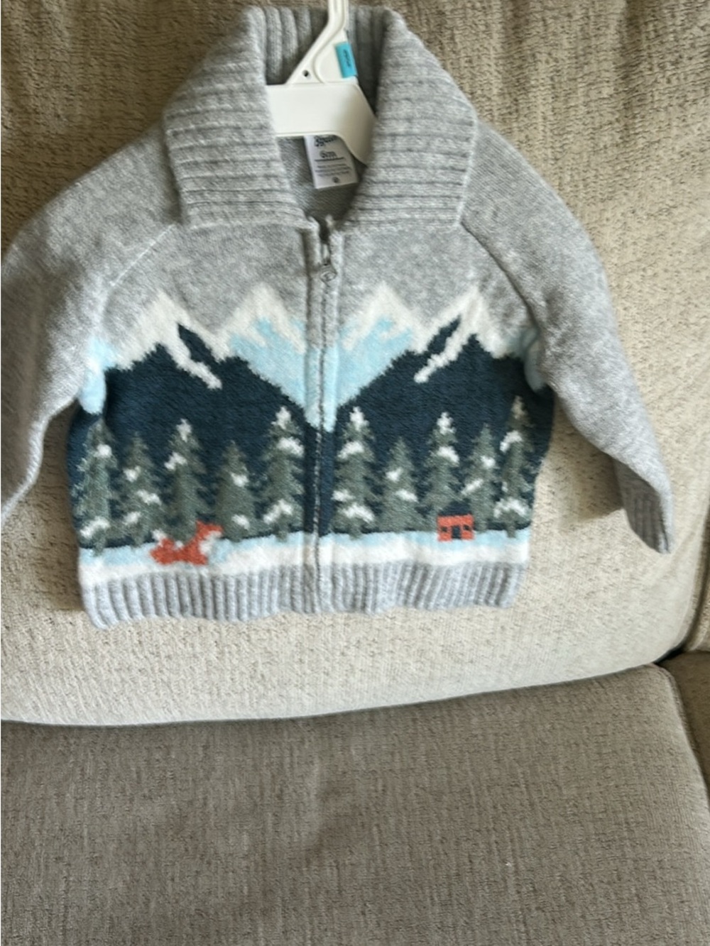 Kids Gray Mountain-Scape Zip Sweater with Forest Motif